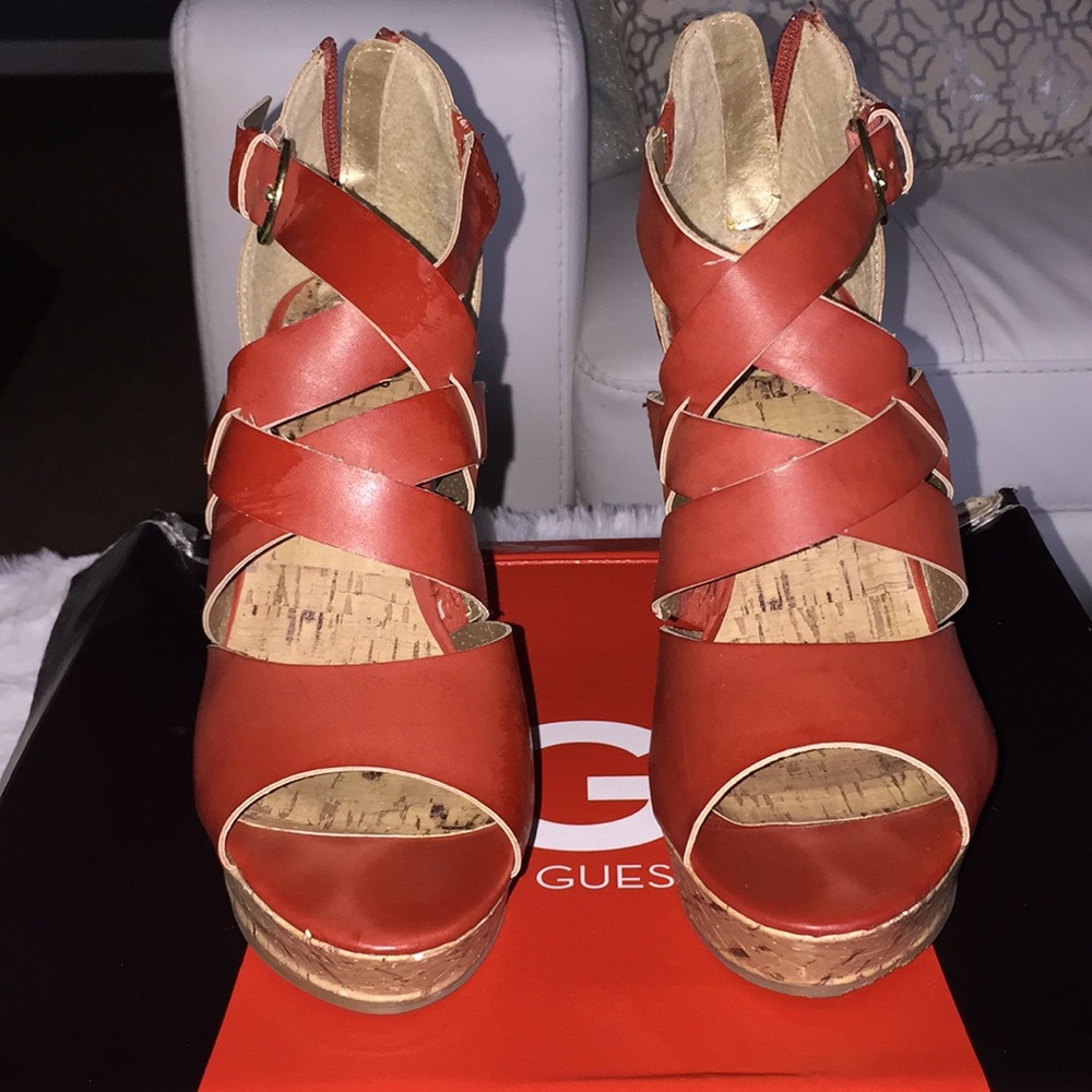 Guess leather wedge sandals